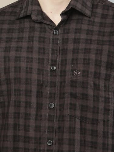 Crimsoune Club Men's Brown Checked 100% Cotton Shirt