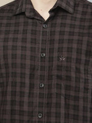 Crimsoune Club Men's Brown Checked 100% Cotton Shirt