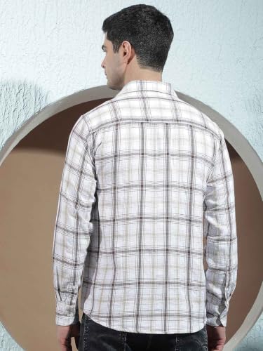 Crimsoune Club Men's Brown 100% Cotton Checked Shirt