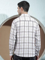 Crimsoune Club Men's Brown 100% Cotton Checked Shirt