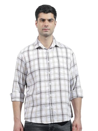 Crimsoune Club Men's Brown 100% Cotton Checked Shirt