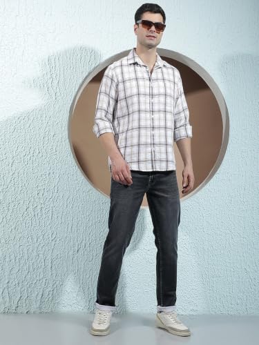 Crimsoune Club Men's Brown 100% Cotton Checked Shirt