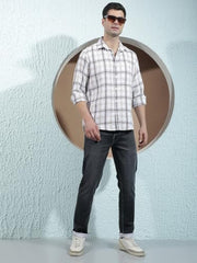 Crimsoune Club Men's Brown 100% Cotton Checked Shirt