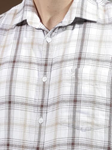 Crimsoune Club Men's Brown 100% Cotton Checked Shirt