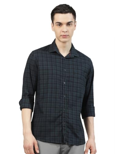 Crimsoune Club Men's Green Checked 100% Cotton Shirt