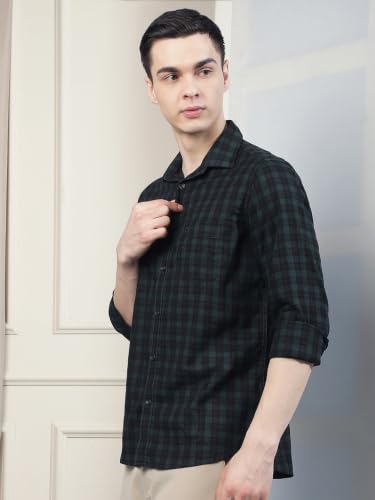 Crimsoune Club Men's Green Checked 100% Cotton Shirt