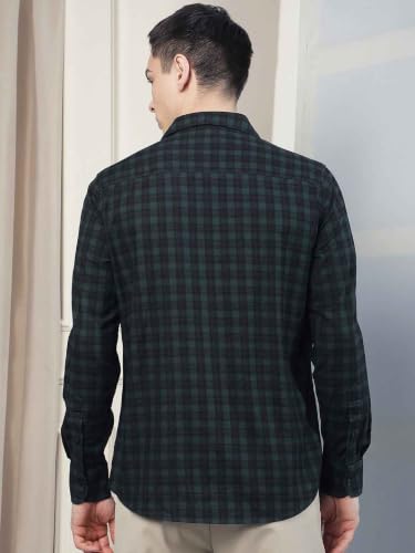 Crimsoune Club Men's Green Checked 100% Cotton Shirt