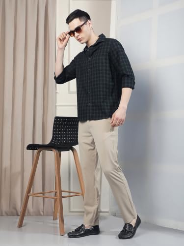 Crimsoune Club Men's Green Checked 100% Cotton Shirt