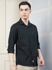 Crimsoune Club Men's Green Checked 100% Cotton Shirt