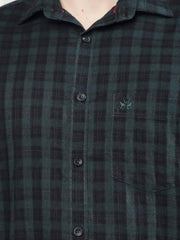 Crimsoune Club Men's Green Checked 100% Cotton Shirt