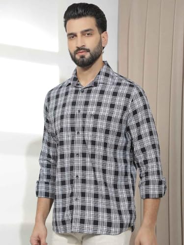 Crimsoune Club Men's Black Checked 100% Cotton Shirt