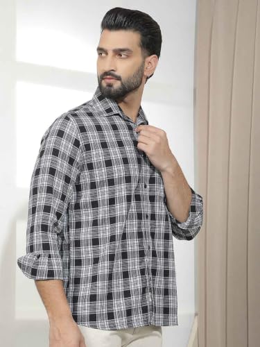 Crimsoune Club Men's Black Checked 100% Cotton Shirt