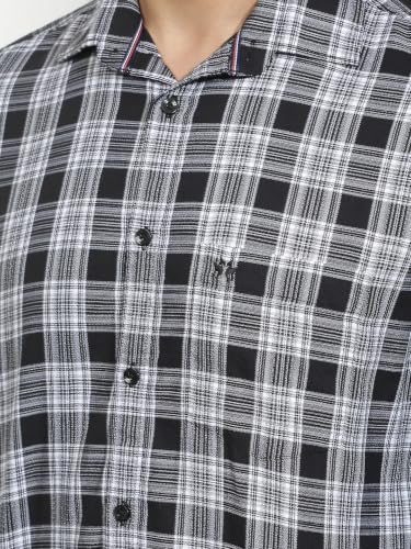 Crimsoune Club Men's Black Checked 100% Cotton Shirt