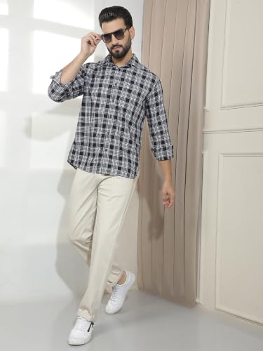 Crimsoune Club Men's Black Checked 100% Cotton Shirt