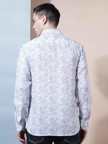 Crimsoune Club Men's Linen Blue Abstract Print Shirt