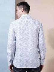Crimsoune Club Men's Linen Blue Abstract Print Shirt