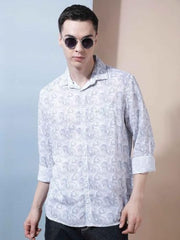 Crimsoune Club Men's Linen Blue Abstract Print Shirt
