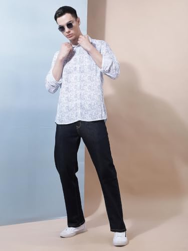 Crimsoune Club Men's Linen Blue Abstract Print Shirt