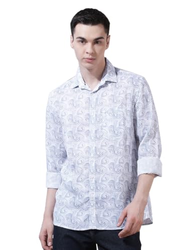 Crimsoune Club Men's Linen Blue Abstract Print Shirt
