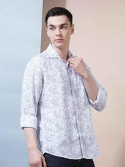 Crimsoune Club Men's Linen Blue Abstract Print Shirt