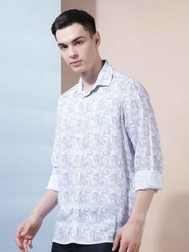 Crimsoune Club Men's Linen Blue Abstract Print Shirt