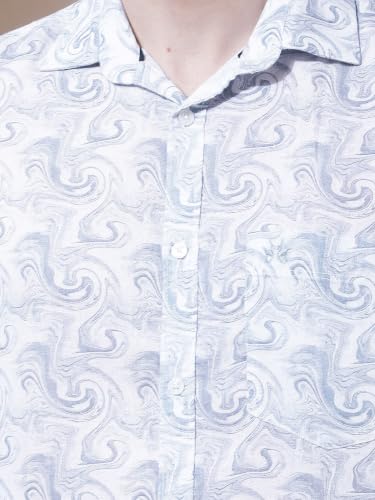 Crimsoune Club Men's Linen Blue Abstract Print Shirt