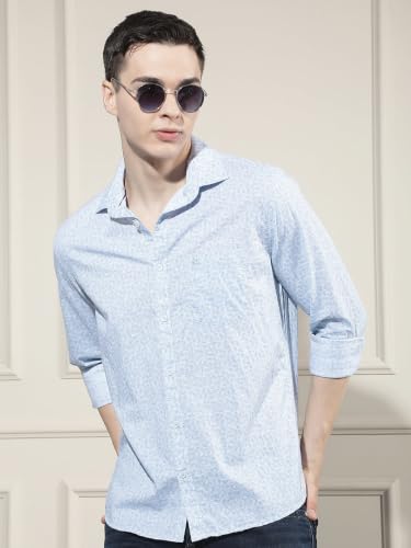 Crimsoune Club Men's Breeze Blue Printed Shirt