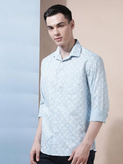 Crimsoune Club Men's Blue Floral Print Shirt