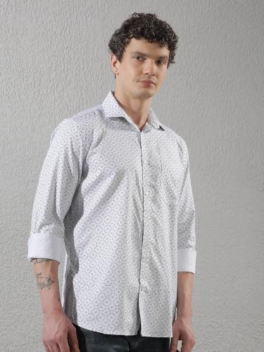 Crimsoune Club Men's White Geometric Print Shirt