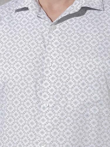 Crimsoune Club Men's White Geometric Print Shirt