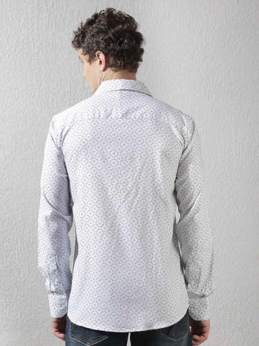 Crimsoune Club Men's White Geometric Print Shirt