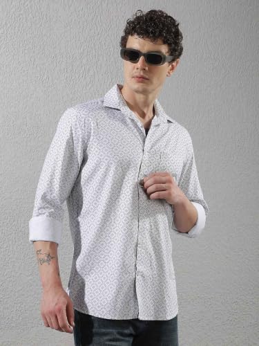 Crimsoune Club Men's White Geometric Print Shirt