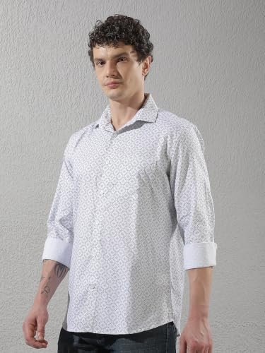 Crimsoune Club Men's White Geometric Print Shirt