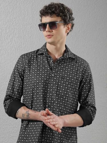 Crimsoune Club Men's Black Geometric Print Shirt