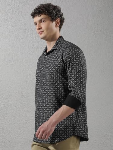 Crimsoune Club Men's Black Geometric Print Shirt