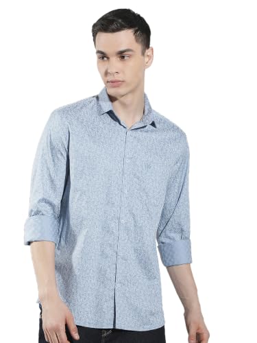 Crimsoune Club Men's Blue Floral Print 100% Cotton Shirt