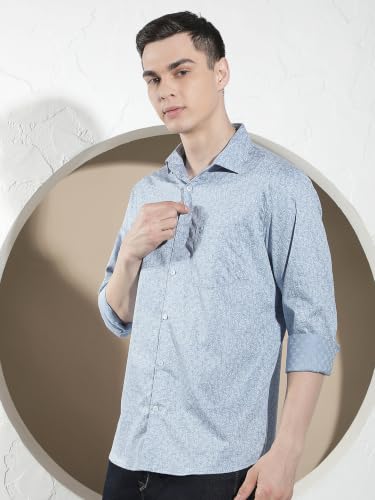 Crimsoune Club Men's Blue Floral Print 100% Cotton Shirt