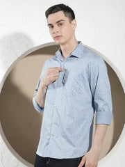 Crimsoune Club Men's Blue Floral Print 100% Cotton Shirt