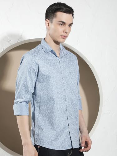 Crimsoune Club Men's Blue Floral Print 100% Cotton Shirt