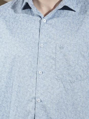 Crimsoune Club Men's Blue Floral Print 100% Cotton Shirt
