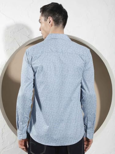 Crimsoune Club Men's Blue Floral Print 100% Cotton Shirt