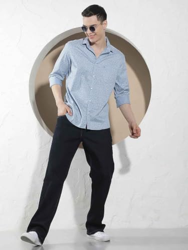 Crimsoune Club Men's Blue Floral Print 100% Cotton Shirt
