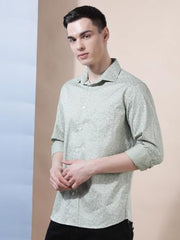 Crimsoune Club Men's Green Floral Print 100% Cotton Shirt