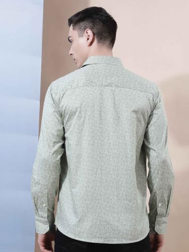Crimsoune Club Men's Green Floral Print 100% Cotton Shirt