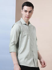 Crimsoune Club Men's Green Floral Print 100% Cotton Shirt