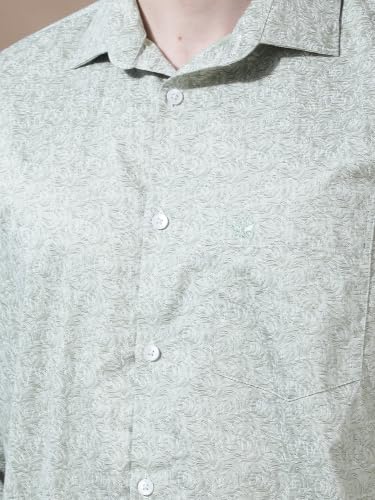 Crimsoune Club Men's Green Floral Print 100% Cotton Shirt