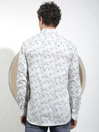 Crimsoune Club Men's Blue Floral Print 100% Cotton Shirt