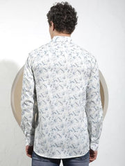 Crimsoune Club Men's Blue Floral Print 100% Cotton Shirt