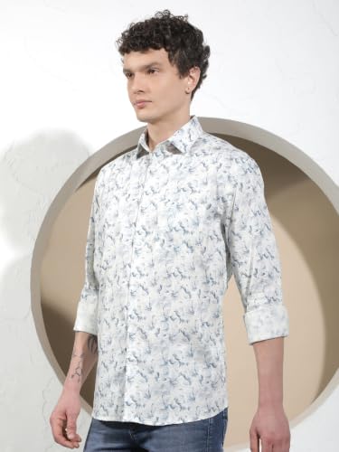 Crimsoune Club Men's Blue Floral Print 100% Cotton Shirt