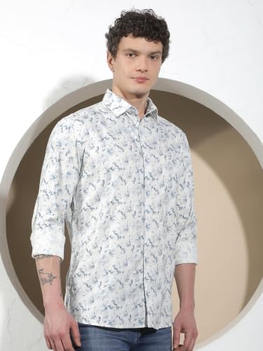 Crimsoune Club Men's Blue Floral Print 100% Cotton Shirt